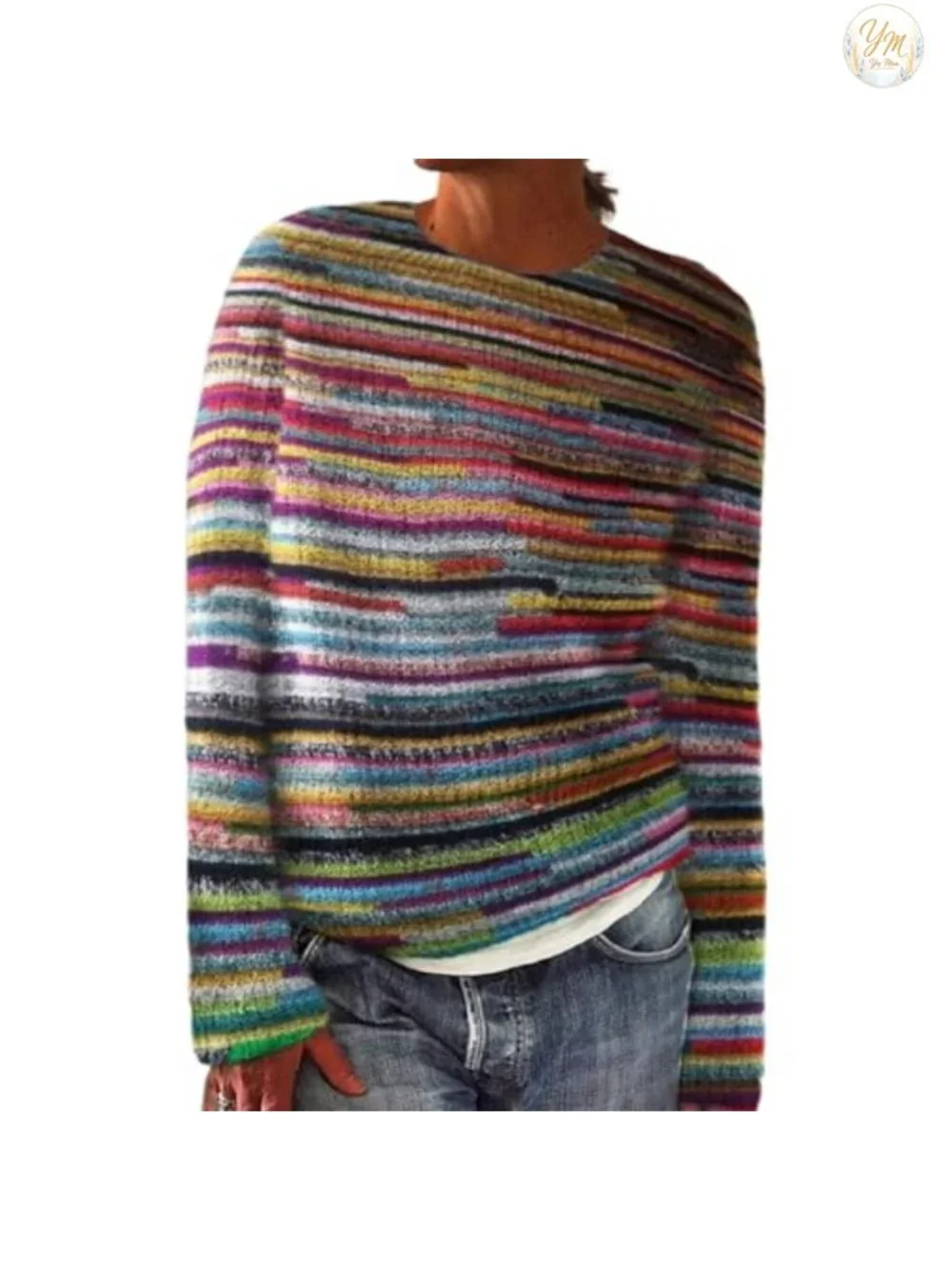 Women's Fair Isle Print Knit Pullover Sweater Oversized Warm Long Sleeve